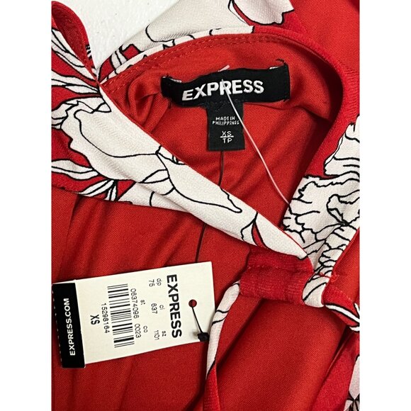 Express Floral Halter Tank Top XS Red White Boho Summer Casual - Picture 3 of 9